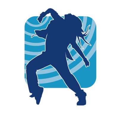 Modern dansçı pozunun silueti. Hip hop dansı yapan genç bir kızın silueti.