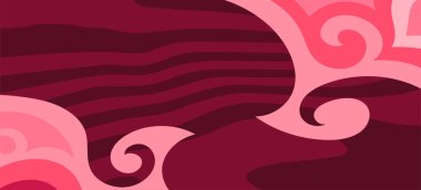 Çeşitli kıvrımlı süslemeleri olan organik dalgalı dokuların soyut arkaplanı. Kıvrımlı kıvrımlar dalga dokusu arkaplanındaki dekoratif süslemeleri. 