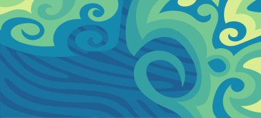 Çeşitli kıvrımlı süslemeleri olan organik dalgalı dokuların soyut arkaplanı. Kıvrımlı kıvrımlar dalga dokusu arkaplanındaki dekoratif süslemeleri. 
