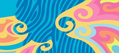 Çeşitli kıvrımlı süslemeleri olan organik dalgalı dokuların soyut arkaplanı. Kıvrımlı kıvrımlar dalga dokusu arkaplanındaki dekoratif süslemeleri. 