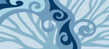 Çeşitli kıvrımlı süslemeleri olan organik dalgalı dokuların soyut arkaplanı. Kıvrımlı kıvrımlar dalga dokusu arkaplanındaki dekoratif süslemeleri. 