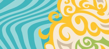 Çeşitli kıvrımlı süslemeleri olan organik dalgalı dokuların soyut arkaplanı. Kıvrımlı kıvrımlar dalga dokusu arkaplanındaki dekoratif süslemeleri. 