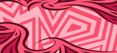Geometrik çizgili kıvrımlı süslemeli soyut arkaplan. Dekoratif kıvrımlı çizgili desen kolajı süslemeleri şekillendirir.