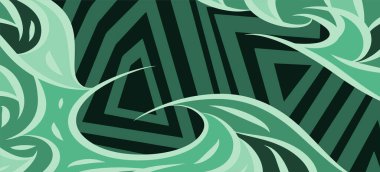 Geometrik çizgili kıvrımlı süslemeli soyut arkaplan. Dekoratif kıvrımlı çizgili desen kolajı süslemeleri şekillendirir.