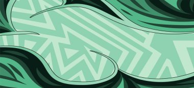 Geometrik çizgili kıvrımlı süslemeli soyut arkaplan. Dekoratif kıvrımlı çizgili desen kolajı süslemeleri şekillendirir.