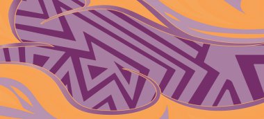 Geometrik çizgili kıvrımlı süslemeli soyut arkaplan. Dekoratif kıvrımlı çizgili desen kolajı süslemeleri şekillendirir.