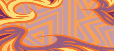 Geometrik çizgili kıvrımlı süslemeli soyut arkaplan. Dekoratif kıvrımlı çizgili desen kolajı süslemeleri şekillendirir.