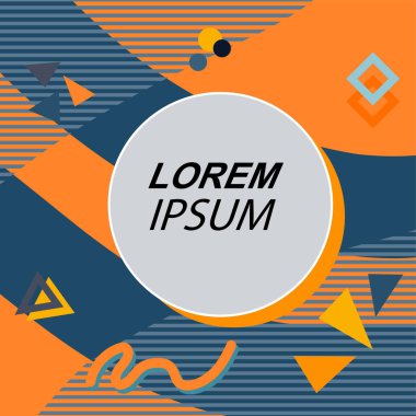 Çeşitli geometrik şekilli, süslemeli ve metin alanlı soyut arkaplan kare kartı. Geometrik memphis tarzıyla kare duvar kağıdı.
