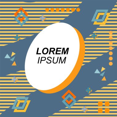 Çeşitli geometrik şekilli, süslemeli ve metin alanlı soyut arkaplan kare kartı. Geometrik memphis tarzıyla kare duvar kağıdı.
