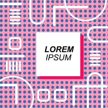 Çeşitli geometrik şekilli, süslemeli ve metin alanlı soyut arkaplan kare kartı. Geometrik memphis tarzıyla kare duvar kağıdı.