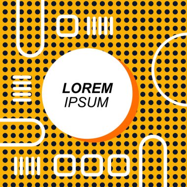 Çeşitli geometrik şekilli, süslemeli ve metin alanlı soyut arkaplan kare kartı. Geometrik memphis tarzıyla kare duvar kağıdı.