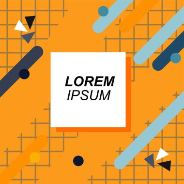 Renk çubukları ve noktaların geometrik şekilli süslemeleriyle kare şeklinde soyut bir arkaplan. Sosyal medya içeriği için metin alanı olan kare poster. Doksanlı yılların tarzında kare duvar kağıdı.