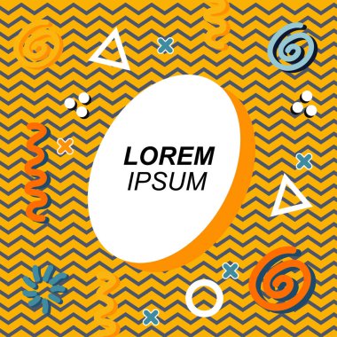 Çeşitli geometrik ve organik şekilli süslemeleri olan soyut arkaplan kare kartı. Sosyal medya içeriği için metin alanı olan kare poster. Geometrik memphis tarzıyla kare duvar kağıdı.