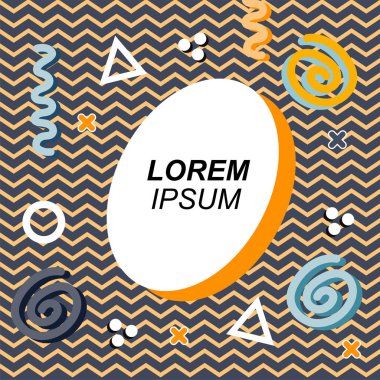 Çeşitli geometrik ve organik şekilli süslemeleri olan soyut arkaplan kare kartı. Sosyal medya içeriği için metin alanı olan kare poster. Geometrik memphis tarzıyla kare duvar kağıdı.
