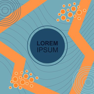 Çeşitli geometrik şekilli, süslemeli ve metin alanlı soyut arkaplan kare kartı. Geometrik memphis tarzıyla kare duvar kağıdı. Sosyal medya içeriği için kare biçiminde poster.