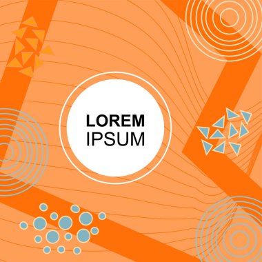 Çeşitli geometrik şekilli, süslemeli ve metin alanlı soyut arkaplan kare kartı. Geometrik memphis tarzıyla kare duvar kağıdı. Sosyal medya içeriği için kare biçiminde poster.