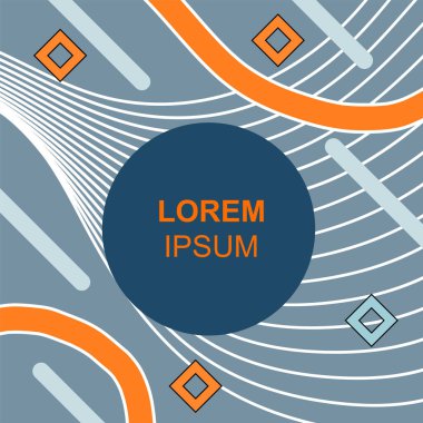 Çeşitli geometrik şekilli, süslemeli ve metin alanlı soyut arkaplan kare kartı. Geometrik memphis tarzıyla kare duvar kağıdı. Sosyal medya içeriği için kare biçiminde poster.