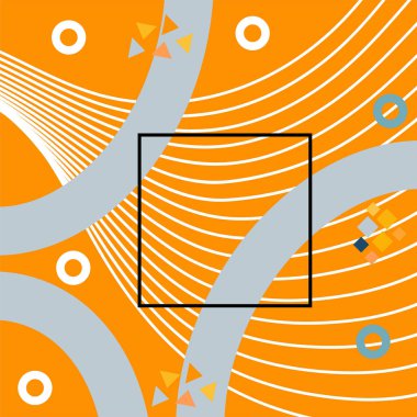 Çeşitli geometrik şekilli, süslemeli ve metin alanlı soyut arkaplan kare kartı. Geometrik memphis tarzıyla kare duvar kağıdı. Sosyal medya içeriği için kare biçiminde poster.