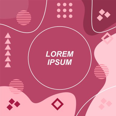 Çeşitli geometrik şekilli, süslemeli ve metin alanlı soyut arkaplan kare kartı. Geometrik memphis tarzıyla kare duvar kağıdı. Sosyal medya içeriği için kare biçiminde poster.