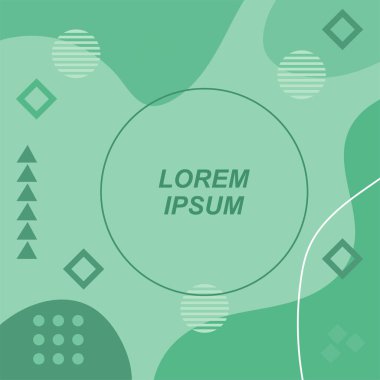Çeşitli geometrik şekilli, süslemeli ve metin alanlı soyut arkaplan kare kartı. Geometrik memphis tarzıyla kare duvar kağıdı. Sosyal medya içeriği için kare biçiminde poster.