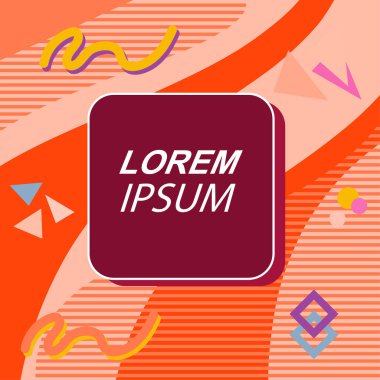 Çeşitli geometrik şekilli, süslemeli ve metin alanlı soyut arkaplan kare kartı. Geometrik memphis tarzıyla kare duvar kağıdı. Sosyal medya içeriği için kare biçiminde poster.