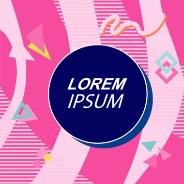 Çeşitli geometrik şekilli, süslemeli ve metin alanlı soyut arkaplan kare kartı. Geometrik memphis tarzıyla kare duvar kağıdı. Sosyal medya içeriği için kare biçiminde poster.