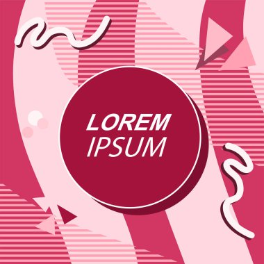 Çeşitli geometrik şekilli, süslemeli ve metin alanlı soyut arkaplan kare kartı. Geometrik memphis tarzıyla kare duvar kağıdı. Sosyal medya içeriği için kare biçiminde poster.