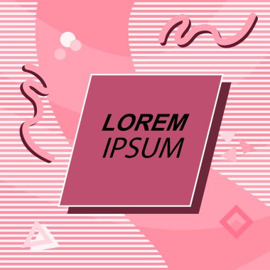 Çeşitli geometrik şekilli, süslemeli ve metin alanlı soyut arkaplan kare kartı. Geometrik memphis tarzıyla kare duvar kağıdı. Sosyal medya içeriği için kare biçiminde poster.