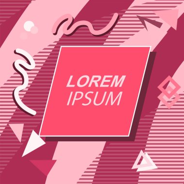 Çeşitli geometrik şekilli, süslemeli ve metin alanlı soyut arkaplan kare kartı. Geometrik memphis tarzıyla kare duvar kağıdı. Sosyal medya içeriği için kare biçiminde poster.