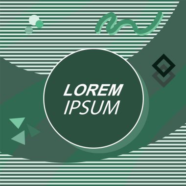 Çeşitli geometrik şekilli, süslemeli ve metin alanlı soyut arkaplan kare kartı. Geometrik memphis tarzıyla kare duvar kağıdı. Sosyal medya içeriği için kare biçiminde poster.