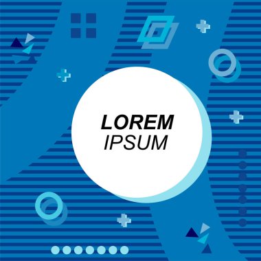Çeşitli geometrik şekilli, süslemeli ve metin alanlı soyut arkaplan kare kartı. Geometrik memphis tarzıyla kare duvar kağıdı. Sosyal medya içeriği için kare biçiminde poster.