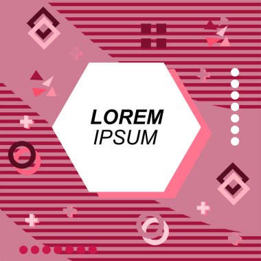 Çeşitli geometrik şekilli, süslemeli ve metin alanlı soyut arkaplan kare kartı. Geometrik memphis tarzıyla kare duvar kağıdı. Sosyal medya içeriği için kare biçiminde poster.