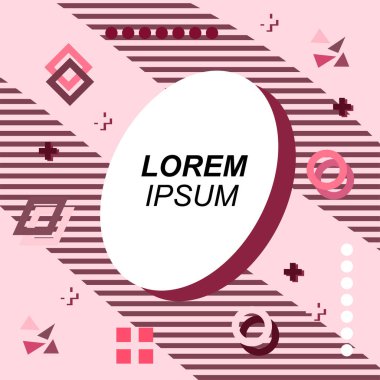 Çeşitli geometrik şekilli, süslemeli ve metin alanlı soyut arkaplan kare kartı. Geometrik memphis tarzıyla kare duvar kağıdı. Sosyal medya içeriği için kare biçiminde poster.