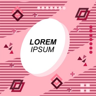 Çeşitli geometrik şekilli, süslemeli ve metin alanlı soyut arkaplan kare kartı. Geometrik memphis tarzıyla kare duvar kağıdı. Sosyal medya içeriği için kare biçiminde poster.