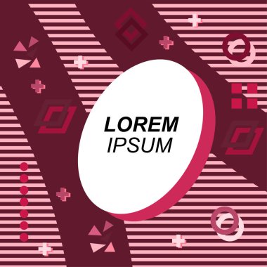 Çeşitli geometrik şekilli, süslemeli ve metin alanlı soyut arkaplan kare kartı. Geometrik memphis tarzıyla kare duvar kağıdı. Sosyal medya içeriği için kare biçiminde poster.