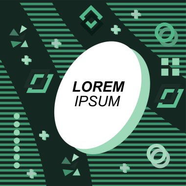 Çeşitli geometrik şekilli, süslemeli ve metin alanlı soyut arkaplan kare kartı. Geometrik memphis tarzıyla kare duvar kağıdı. Sosyal medya içeriği için kare biçiminde poster.