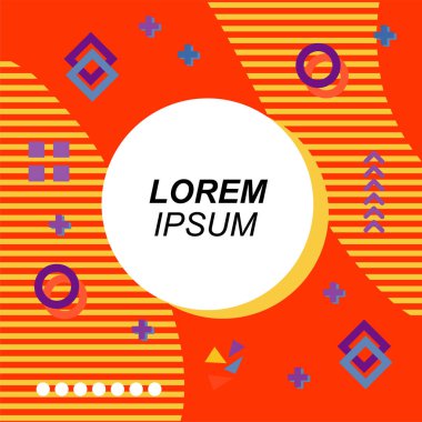 Çeşitli geometrik şekilli, süslemeli ve metin alanlı soyut arkaplan kare kartı. Geometrik memphis tarzıyla kare duvar kağıdı. Sosyal medya içeriği için kare biçiminde poster.