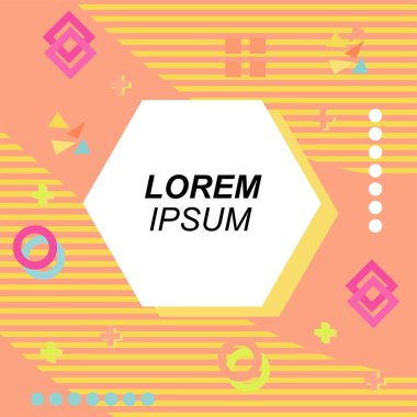 Çeşitli geometrik şekilli, süslemeli ve metin alanlı soyut arkaplan kare kartı. Geometrik memphis tarzıyla kare duvar kağıdı. Sosyal medya içeriği için kare biçiminde poster.