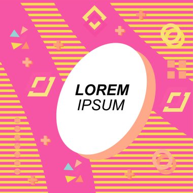 Çeşitli geometrik şekilli, süslemeli ve metin alanlı soyut arkaplan kare kartı. Geometrik memphis tarzıyla kare duvar kağıdı. Sosyal medya içeriği için kare biçiminde poster.