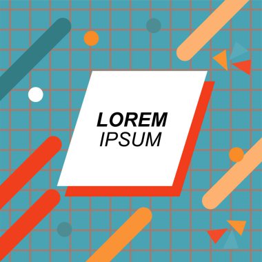 Renk çubukları ve noktaların geometrik şekilli süslemeleriyle kare şeklinde soyut bir arkaplan. Sosyal medya içeriği için metin alanı olan kare poster. Doksanlı yılların tarzında kare duvar kağıdı.