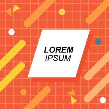 Renk çubukları ve noktaların geometrik şekilli süslemeleriyle kare şeklinde soyut bir arkaplan. Sosyal medya içeriği için metin alanı olan kare poster. Doksanlı yılların tarzında kare duvar kağıdı.