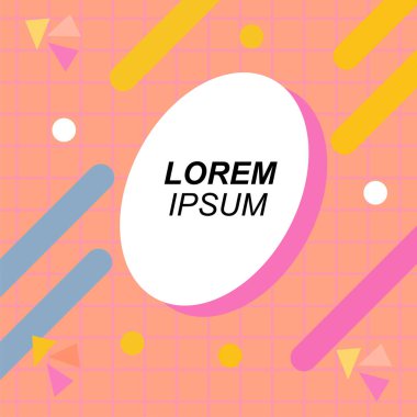 Renk çubukları ve noktaların geometrik şekilli süslemeleriyle kare şeklinde soyut bir arkaplan. Sosyal medya içeriği için metin alanı olan kare poster. Doksanlı yılların tarzında kare duvar kağıdı.