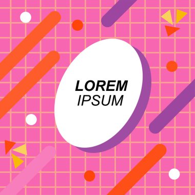 Renk çubukları ve noktaların geometrik şekilli süslemeleriyle kare şeklinde soyut bir arkaplan. Sosyal medya içeriği için metin alanı olan kare poster. Doksanlı yılların tarzında kare duvar kağıdı.