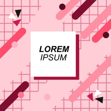 Renk çubukları ve noktaların geometrik şekilli süslemeleriyle kare şeklinde soyut bir arkaplan. Sosyal medya içeriği için metin alanı olan kare poster. Doksanlı yılların tarzında kare duvar kağıdı.