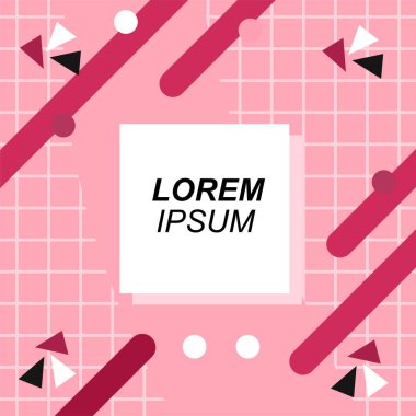 Renk çubukları ve noktaların geometrik şekilli süslemeleriyle kare şeklinde soyut bir arkaplan. Sosyal medya içeriği için metin alanı olan kare poster. Doksanlı yılların tarzında kare duvar kağıdı.