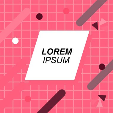 Renk çubukları ve noktaların geometrik şekilli süslemeleriyle kare şeklinde soyut bir arkaplan. Sosyal medya içeriği için metin alanı olan kare poster. Doksanlı yılların tarzında kare duvar kağıdı.