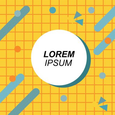 Renk çubukları ve noktaların geometrik şekilli süslemeleriyle kare şeklinde soyut bir arkaplan. Sosyal medya içeriği için metin alanı olan kare poster. Doksanlı yılların tarzında kare duvar kağıdı.