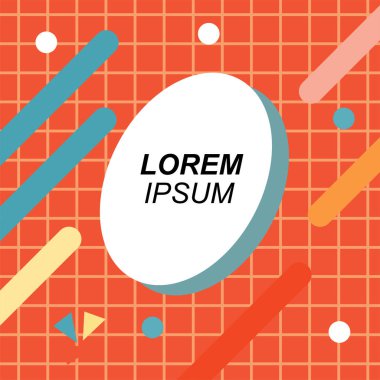 Renk çubukları ve noktaların geometrik şekilli süslemeleriyle kare şeklinde soyut bir arkaplan. Sosyal medya içeriği için metin alanı olan kare poster. Doksanlı yılların tarzında kare duvar kağıdı.
