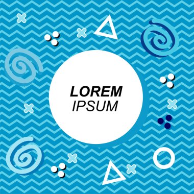 Çeşitli geometrik ve organik şekilli süslemeleri olan soyut arkaplan kare kartı. Sosyal medya içeriği için metin alanı olan kare poster. Geometrik memphis tarzıyla kare duvar kağıdı.