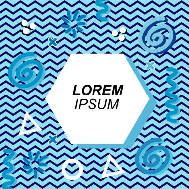 Çeşitli geometrik ve organik şekilli süslemeleri olan soyut arkaplan kare kartı. Sosyal medya içeriği için metin alanı olan kare poster. Geometrik memphis tarzıyla kare duvar kağıdı.